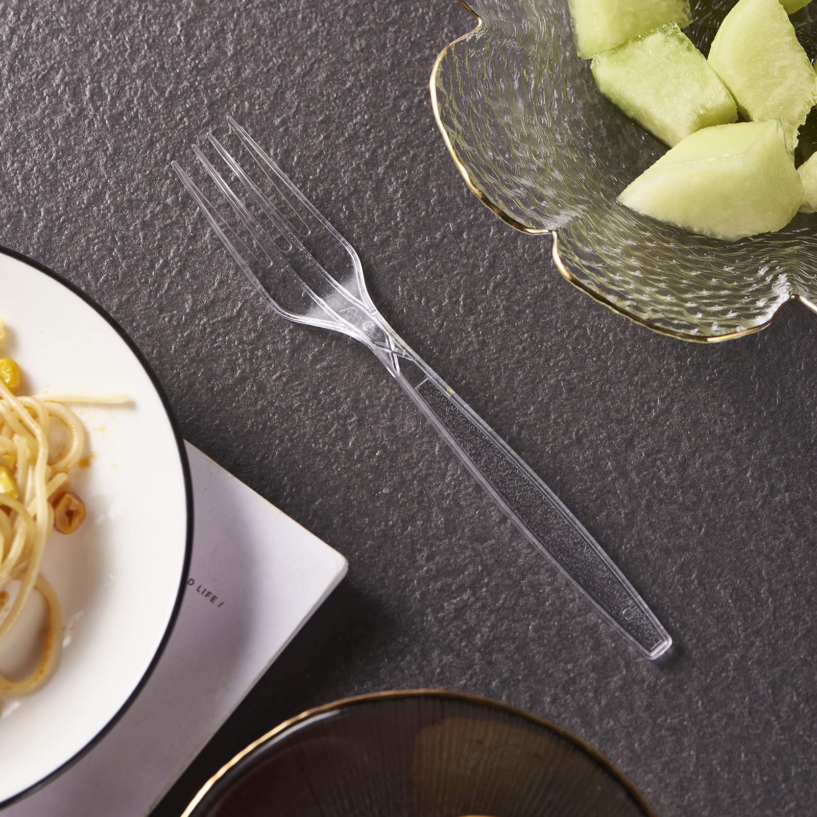 300 Crystal Clear Plastic Forks Heavy Duty Silverware Set Disposable Cutlery Fancy Serving Utensils Elegant Flatware Bulk Premiu